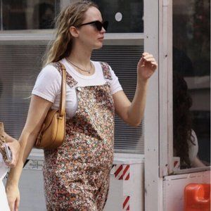 Zara Dungarees Denim Floral Printed Overalls, size S/4
